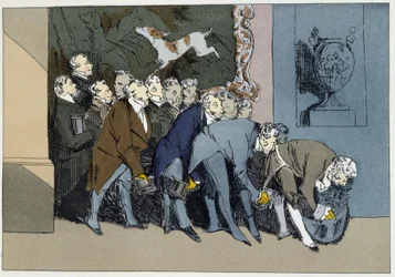 Mr. M. Director, Chief, Employees, Supernumeraries, etc., going to compliment a new Excellence - in "Administrative morals" by Henri Monnier