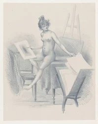 Nude Model Looking at Prints