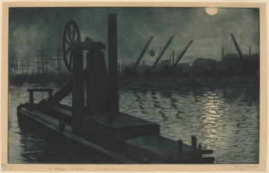 A Dredger in Dieppe Harbor by Moonlight