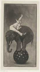 Elephant Balancing on a Ball with a Man on Its Back