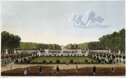 Le Jardin du Luxembourg Seen from the Terrace of the Palais. Engraving by Courvoisier