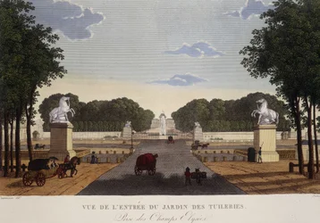 Entrance of the Tuileries Garden View of the Champs-Elysées, circa 1820 - in “Vues de Paris” by Courvoisier