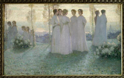 On Sunday, Woman Dressed in White Talking in a Garden