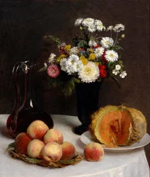 Still Life with Wine Carafe, Flowers and Fruits