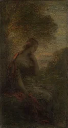 Young Woman under a Tree at Sunset