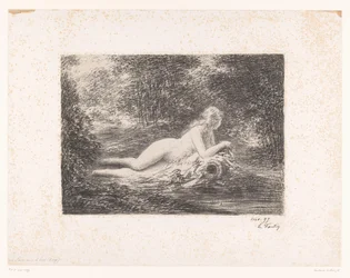 Nymph with Water Jug by a Forest Stream