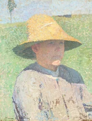 Portrait of a Young Boy Wearing a Straw Hat 1890