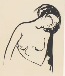 Naked woman touching her breast