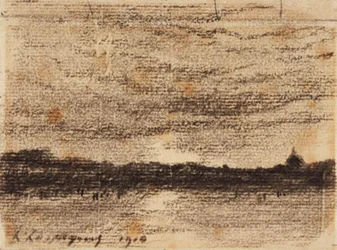 Sunset Landscape with a View over Water towards a City