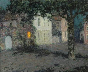Moonlit City Square in Cherbourg, ca 1934