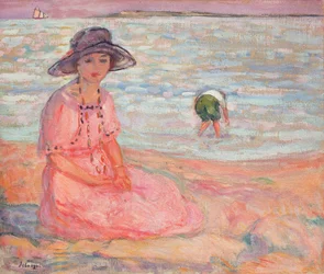 Woman in the Pink Dress by the Sea