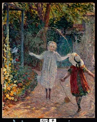 Young Girls Playing in the Garden