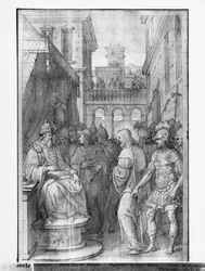 Life of Christ, Christ before Herod, preparatory study of tapestry cartoon for the Church Saint-Merri in Paris, c.1585-90