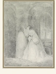 Interior with Young Woman Leaning Against a Column