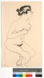 Crouching Nude, Profile with Black Hair