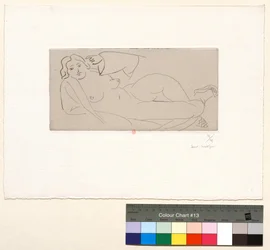 Reclining Nude with Braided Straw Slippers