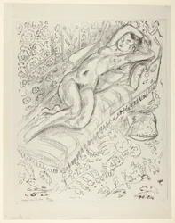 Nude Resting on a Chaise with Mashrabiya Background
