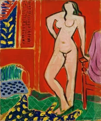Nude in Pink, Red Interior
