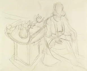 Seated Woman - Still Life with Flowers on a Table