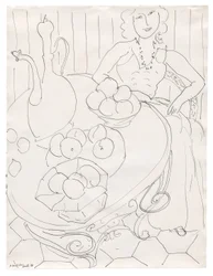 Woman Seated at a Table with Fruit and Pitcher