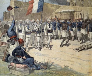 At Dahomey (now Benin): entry of the French flag in Abomey - in 