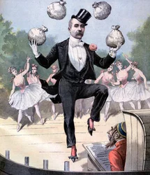 Georges Clemenceau juggling bags of English money, 1893