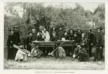 Interrogation of Pirates. Engraving by Thiriat, after a photograph, to illustrate the story 