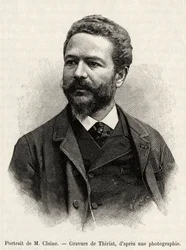 Portrait of Jules Claine, explorer and diplomat, author of the story. Engraving by Thiriat to illustrate the story 