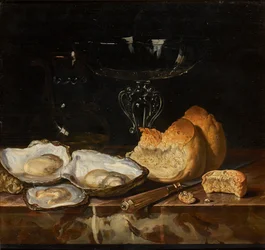 Still Life with Oysters, Bread and Venetian Wine Glass