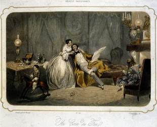 Bourgeois Family Resting in the Living Room - Lithography, c. 1820