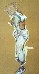 Trapeze artist adjusting her shirt