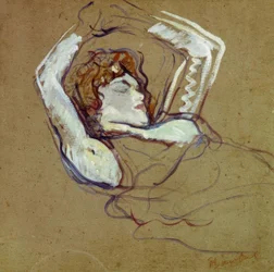 Woman Lying on Her Back, Arms Raised
