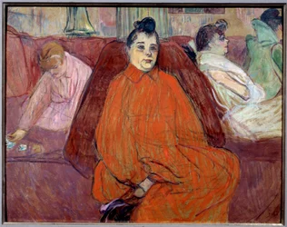 In the living room, the couch. Prostitutes in a brothel waiting for guests