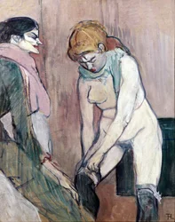 Woman pulling her stockings