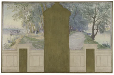 Sketch for the marriage hall of the Asnières town hall: Landscapes. The Seine with the Saint-Ouen and Courbevoie bridges, circa 1900