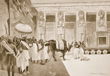 Cambyses slays the Sacred Bull, illustration from 