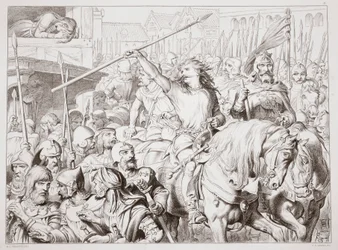 How Hereward Turned Berserker, Illustration from Hereward the Great by Charles Kingsley, Engraved by C.G. Lewis