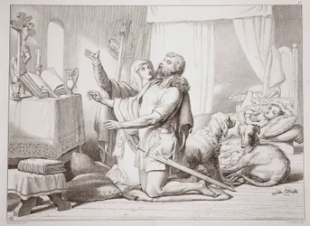 How Torfrida teaches Hereward to pray, illustration from Hereward the Great by Charles Kingsley, engraved by C.G. Lewis