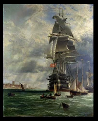 H.M.S. St. Vincent at her Moorings off the Entrance to Haslar Creek, Portsmouth