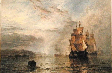 Shipping Becalmed in an Estuary at Evening