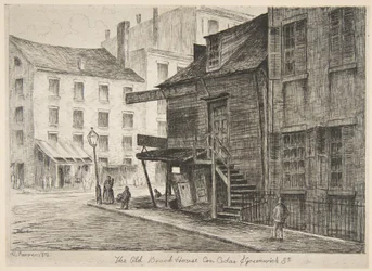 The Old Beach House, Corner of Cedar and Greenwich Streets, from “Scenes of Old New York”