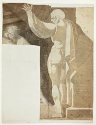 Male Figure with Left Arm Raised Seen from the Back, and Fragment of Old Man