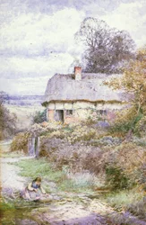 Young Girl Kneeling by a Stream