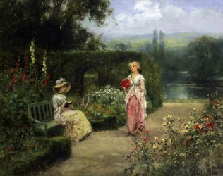 Young Women in an English Countryside Garden