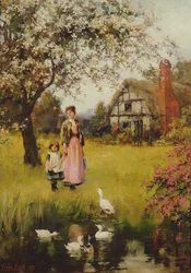 Mother and Child Watching the Ducks