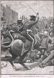 The Peterloo Massacre with the Hussars Charging the People, illustration from Cassell