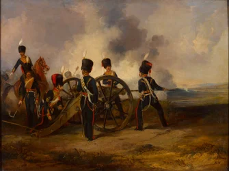 A Royal Horse Artillery gun crew loading, 1844 circa