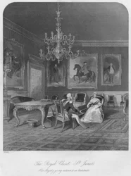 The Royal Closet. - St. Jamess. Her Majesty giving audience to an Ambassador