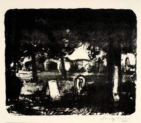 Cemetery, Graves Under Tall Trees