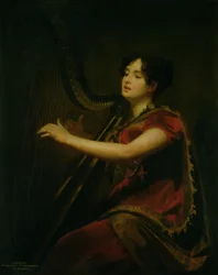 The Marchioness of Northampton, Playing a Harp
